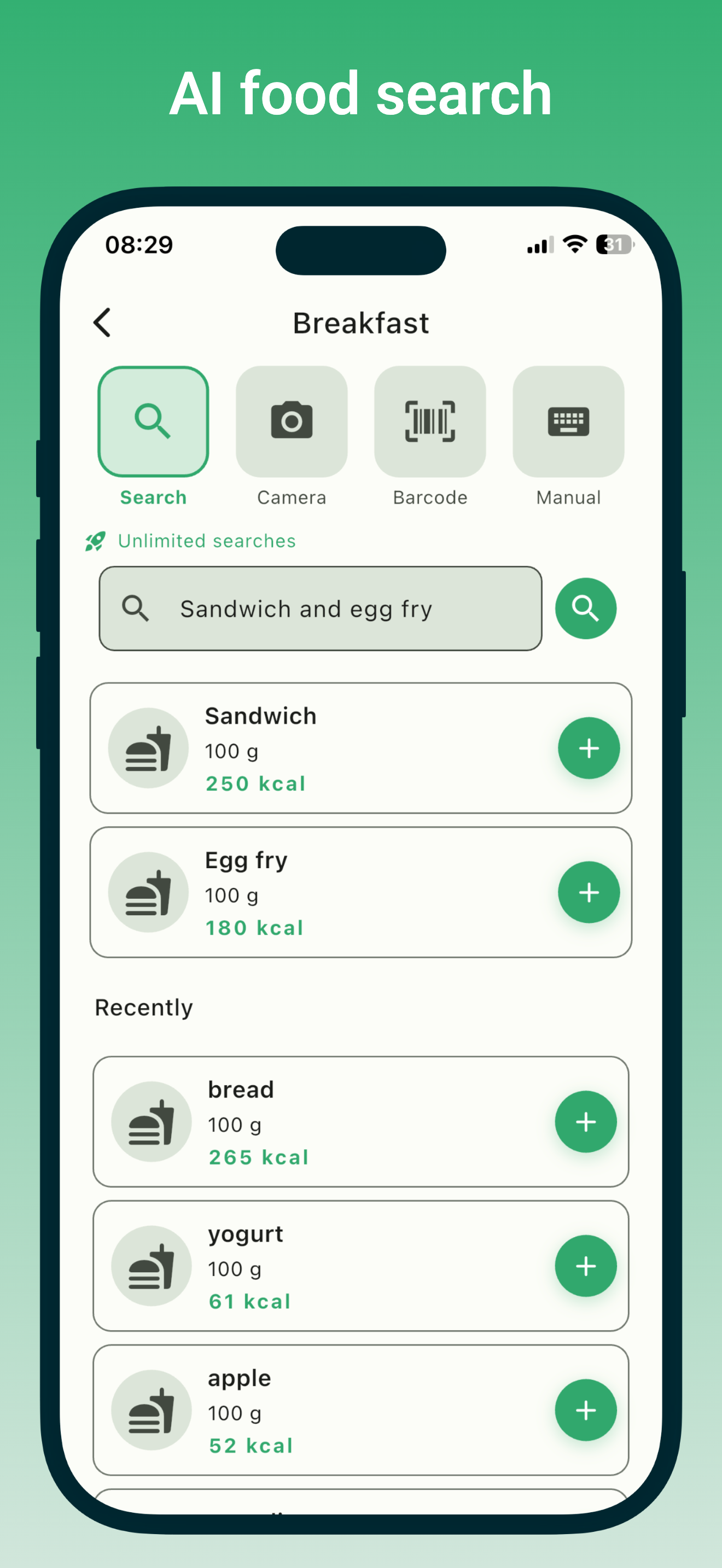 AI food search returning results for a described meal